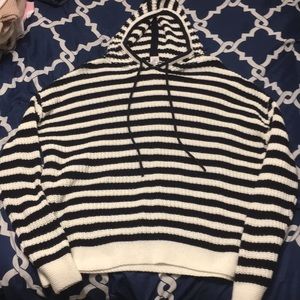 Navy and white striped hooded sweatshirt